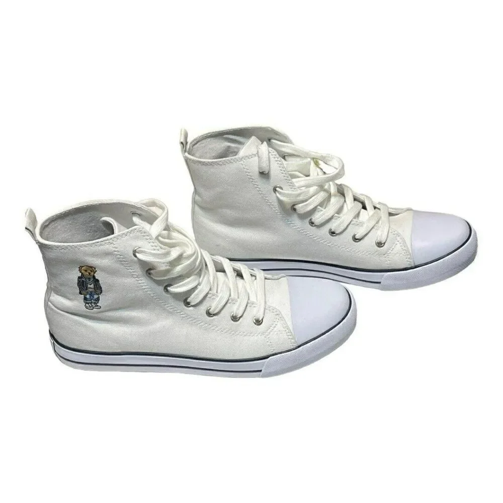 Polo Ralph Lauren High Top Sneakers Toddler Size 10 White Good‎ Polo Bear Canvas